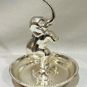 EP Zinc Silver Plated Elephant Ring Tree Trinket Jewelry Dish VTG 1950s England